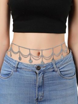 Peora - Silver Plated Body Chain Kamar bandh Belly Waist Chain Dress Belt Jewellery