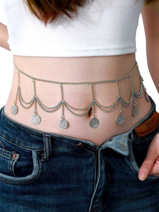 Buy Peora Silver Plated Body Chain Kamar bandh Belly Waist Chain Dress Belt  Jewellery Online