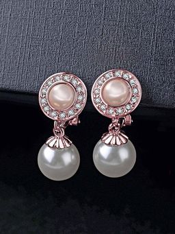 Peora - Rose Gold Plated Pearl & AD Studded Drop Earrings Office Work Fashion Jewellery