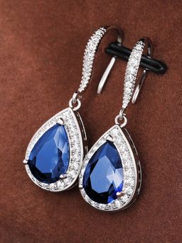 Peora - Silver Plated Blue Cubic Zirconia Drop Earrings Fish Hook Fashion Jewellery