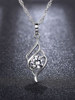 Peora - Silver Plated Cubic Zirconia Pendent Necklace