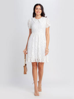 Zink London - Women's Off White Detailing Mini Dress