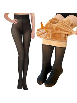 BRACHY - Women Winter Fleece Warm Thermal Dual Tone Translucent Slim Fit Stockings
