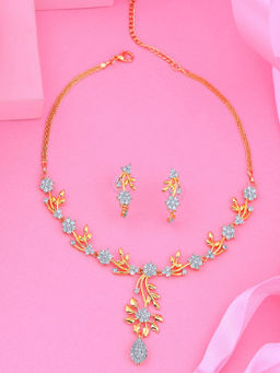 Estele - Gold Plated Cz Flower Shaped Designer Necklace Set for Women