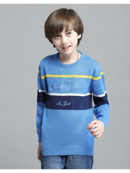 Monte Carlo - Boys Striped Blue Round Neck Full Sleeve Pullover