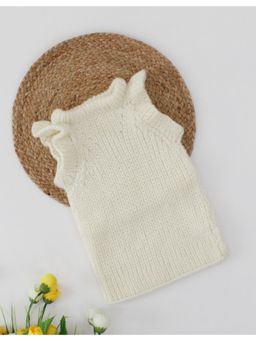Woonie - Cream Handmade Sleeveless Self Design Sweater