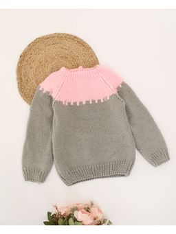 Woonie - Grey Handmade Full Sleeves Colorblock Design Pink and Grey Sweater