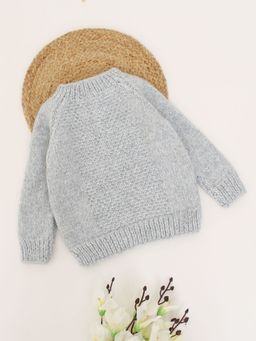 Woonie - Grey Handmade Reglan Sleeves Knitted Texture Sweater
