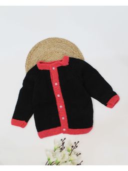 Woonie - Black Handmade Full Sleeves Self Design Knitted Cardigan