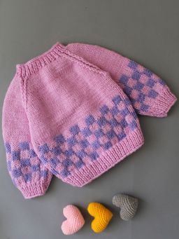 Woonie - Purple Knitted Full Sleeves Checked Patterned Sweater