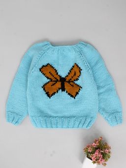 Woonie - Blue Handmade Full Sleeves Butterfly Design Knitted Pullover Sweater