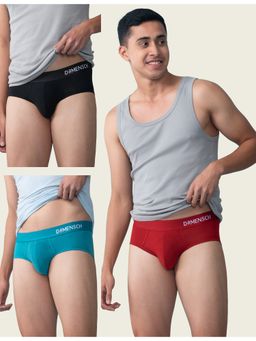 DaMENSCH - Men Deo-Soft Solid Premium Egyptian Cotton Modal Blend Briefs (Pack of 3)