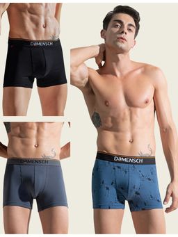 DaMENSCH - Men Multi-Color Plain Cotton Blend Mid Waist Trunks (Pack of 3)