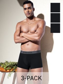 DaMENSCH - Multi-Color Cotton Plain Mid Waist Trunks (Pack of 3)