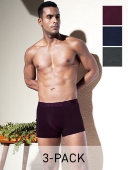 DaMENSCH - Men Multi-Color Plain Cotton Mid Waist Trunks (Pack of 3)