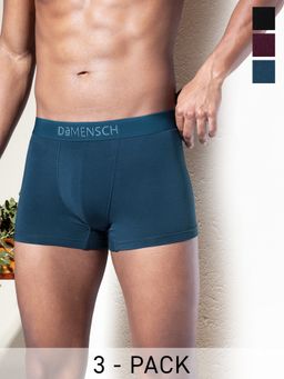 DaMENSCH - Men Multi-Color Plain Cotton Mid Waist Trunks (Pack of 3)
