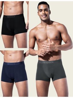 DaMENSCH - Multi-Color Plain Cotton Mid Waist Trunks (Pack of 3)