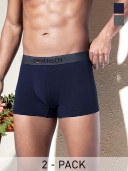 DaMENSCH - Men Multi-Color Plain Cotton Mid Waist Trunks (Pack of 2)
