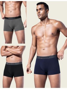 DaMENSCH - Men Multi-Color Cotton Plain Mid Waist Trunks (Pack of 3)