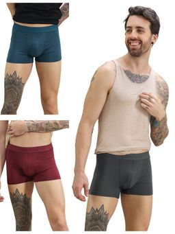 DaMENSCH - Men Multi-Color Cotton Plain Mid Waist Trunks (Pack of 3)