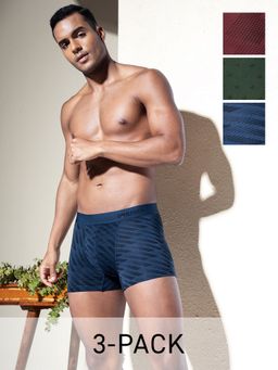DaMENSCH - Men Multi-Color Cotton Printed Mid Waist Trunks (Pack of 3)