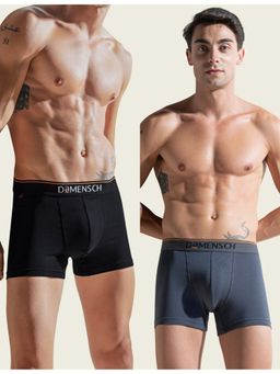 DaMENSCH - Men Multi-Color Plain Cotton Blend Mid Waist Trunks (Pack of 2)