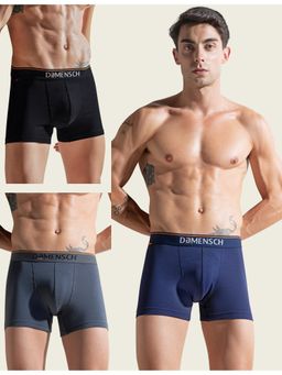 DaMENSCH - Men Multi-Color Plain Cotton Blend Mid Waist Trunks (Pack of 3)