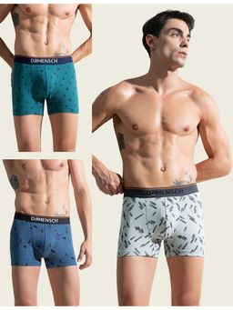 DaMENSCH - Men Multi-Color Cotton Blend Printed Mid Waist Trunks (Pack of 3)