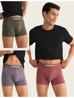 DaMENSCH - Men Multi-Color Plain Cotton Blend Mid Waist Trunks (Pack of 3)