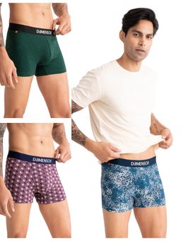 DaMENSCH - Men Multi-Color Cotton Blend Printed Mid Waist Trunks (Pack of 3)