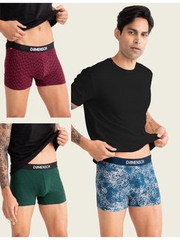 DaMENSCH - Men Multi-Color Cotton Blend Printed Mid Waist Trunks (Pack of 3)