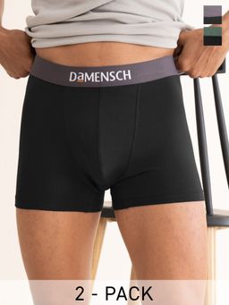 DaMENSCH - Men Multi-Color Cotton Blend Plain Mid Waist Trunks (Pack of 2)