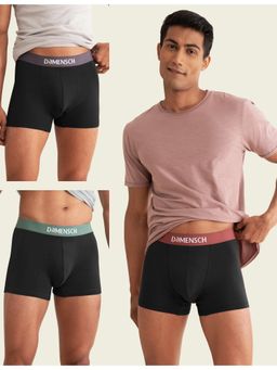 DaMENSCH - Men Multi-Color Cotton Blend Plain Mid Waist Trunks (Pack of 3)