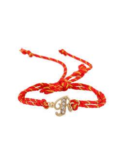 Estele - Gold Plated Artistic 'R' Initial Rakhi with Austrian Crystals & Silk Thread