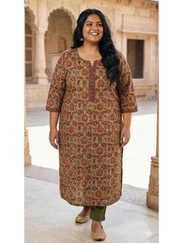 Swasti - Women Plus Size Cotton Rust Kurta