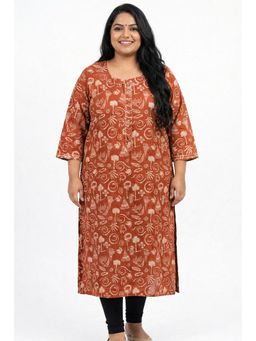 Swasti - Women Plus Size Rust Cotton Kurta