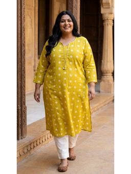 Swasti - Women Plus Size Cotton Yellow Kurta
