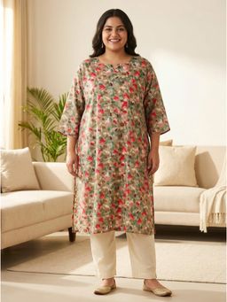 Swasti - Women Plus Size Crepe Beige Kurta