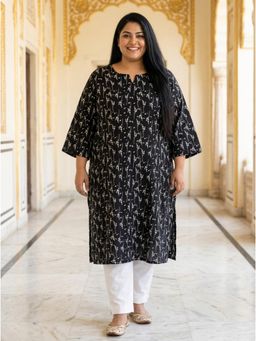 Swasti - Women Plus Size Crepe Black Kurta