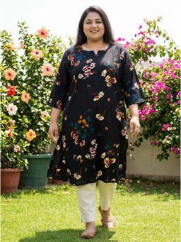 Swasti - Women Black Plus Size Crepe Kurta