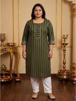Swasti - Women Plus Size Cotton Green Kurta