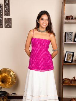 NISHORAMA - Rasika Bandhani Corset Pink Kurti