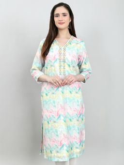 Monte Carlo - Women Multi-Color Regular Fit Printed V Neck Kurta