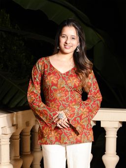 NISHORAMA - Kareen Backless Sleeved Corset Orange Kurti