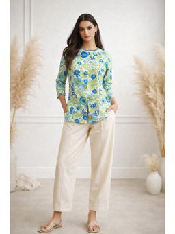 KAYOMMI - Women White Floral Print Cotton Straight Kurti