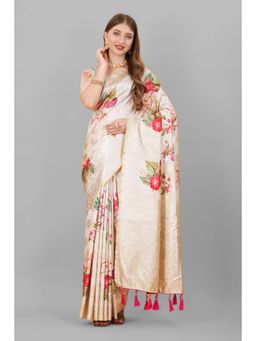 Yavira Silk - Cream Ethnic Wear Printed Silk Traditional Saree with Unstitched Blouse