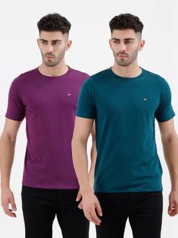 BASICS - Multi-Color Cotton Crew Neck T-Shirt (Pack Of 2)