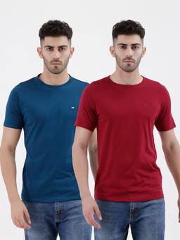 BASICS - Multi-Color Cotton Crew Neck T-Shirt (Pack Of 2)