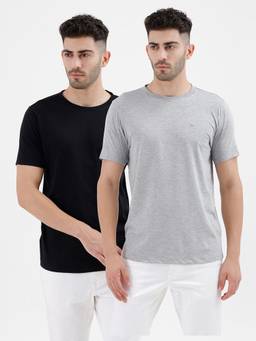 BASICS - Multi-Color Cotton Crew Neck T-Shirt (Pack Of 2)