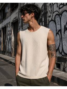 Bene Kleed - Cream Men Relaxed Fit Sleeveless Tank T-Shirt